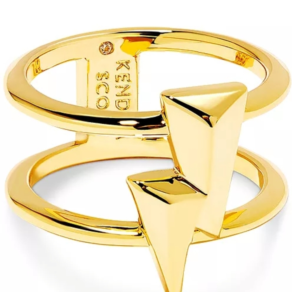 Kendra Scott Gold Double Band Lightning Bolt Ring Size 9
